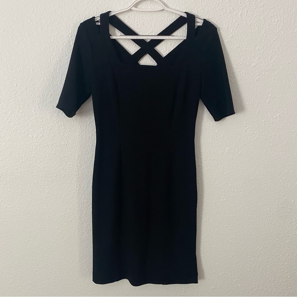Boston Proper Black Bodycon Short Sleeve Dress with Criss Cross Straps size 2